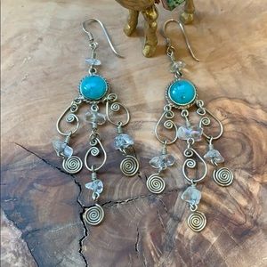 Vintage Sterling Silver Aqua Chandelier Earrings